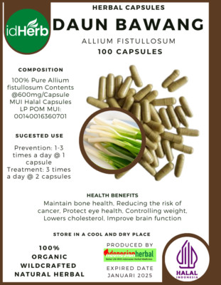 [idHerb] 100-800 Capsule DAUN BAWANG Allium Fistullosum WildCrafted