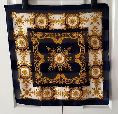 ITALIAN  TIE RACK  PURE SHEER SILK 19.5 INCH SQUARE SCARF COLOR NAVY