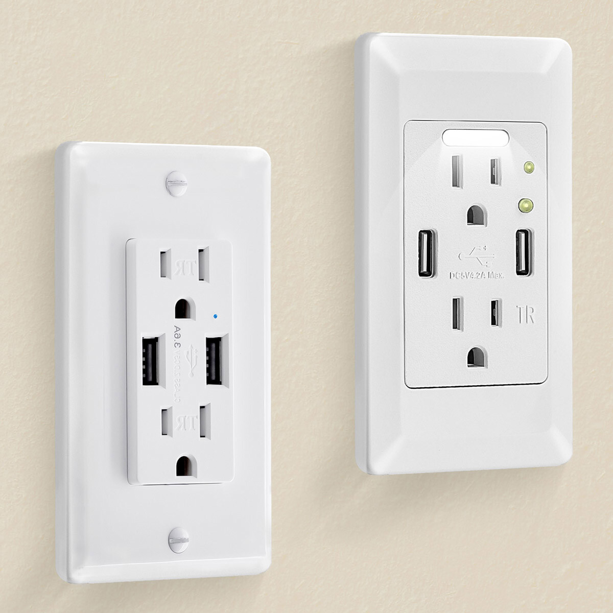 Dual USB Wall Outlet Charger - 4 AC Sockets & 2 USB Ports, 15A, Child-Safe, US Standard 6 thumbnail image