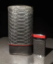 Brizard and Co Black  Python Pattern & Red Leather cigar case, cutter & lighter