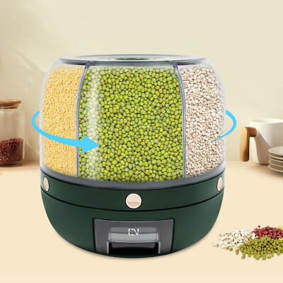 6-Grid Round Large Rotating Food Dispenser Rice Dispenser Container Storage 6kg