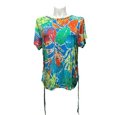 Ruby Rd. Women s Plus 1X Multi Color Shirt Top Short Sleeve Beaded Side Strings