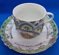 Antique Porcelain Tea Cup and Saucer Set with Gold Trim