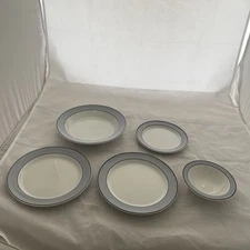 Steelite International England  5  Pieces Plates Bowl  ~ Gray & Blue