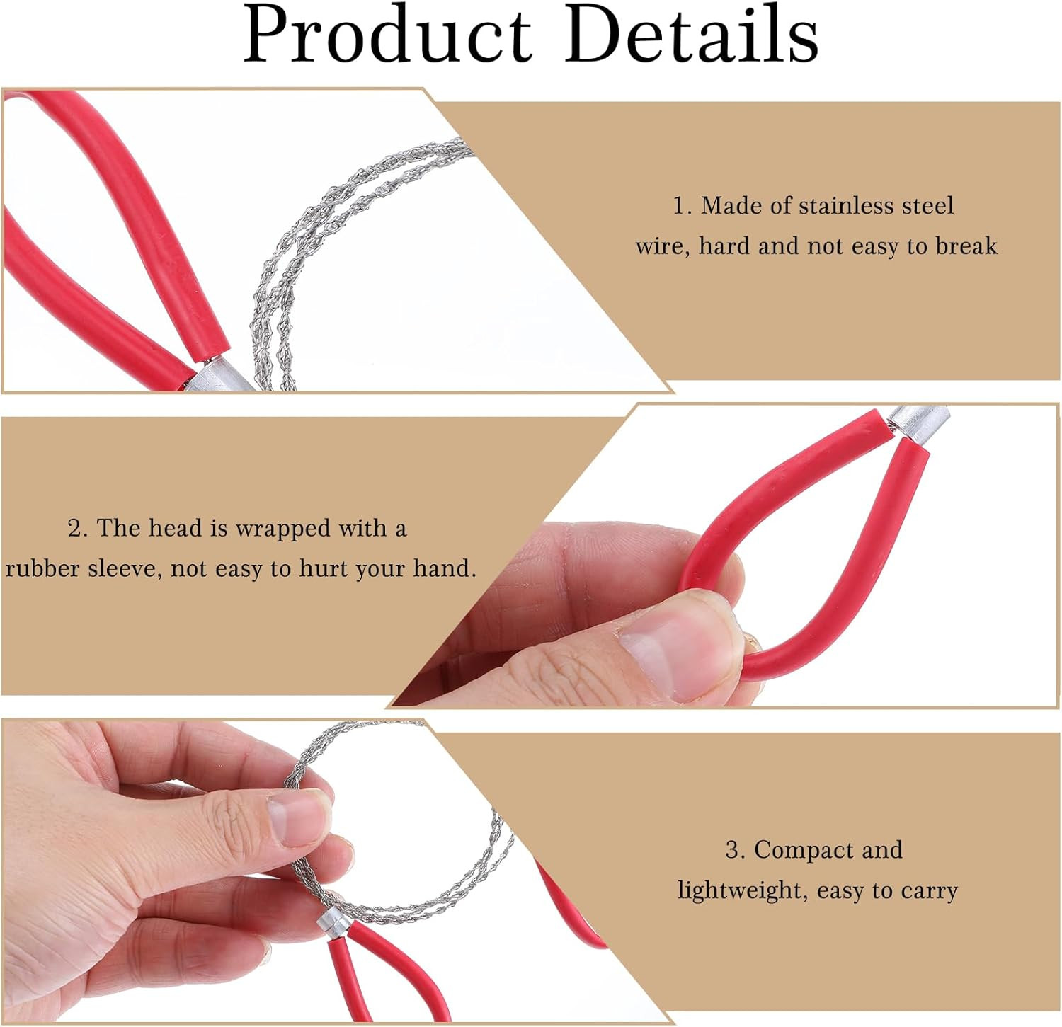 4Pcs Stainless Steel Cable Saw Hand Pocket String Rope Saw Emergency Red Black