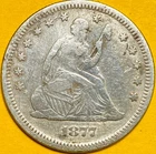 1877-S (Motto) U.S. SEATED LIBERTY SILVER QUARTER 25c COIN (XF-Extra Fine)