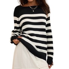 NWT Aerie Black & White Striped Bistro Sweater OVERSIZED XXS