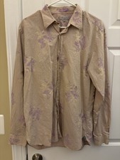 Ted Baker Mens Long Sleeve Floral Print Button Shirt 4 Cream/ Purple Cotton