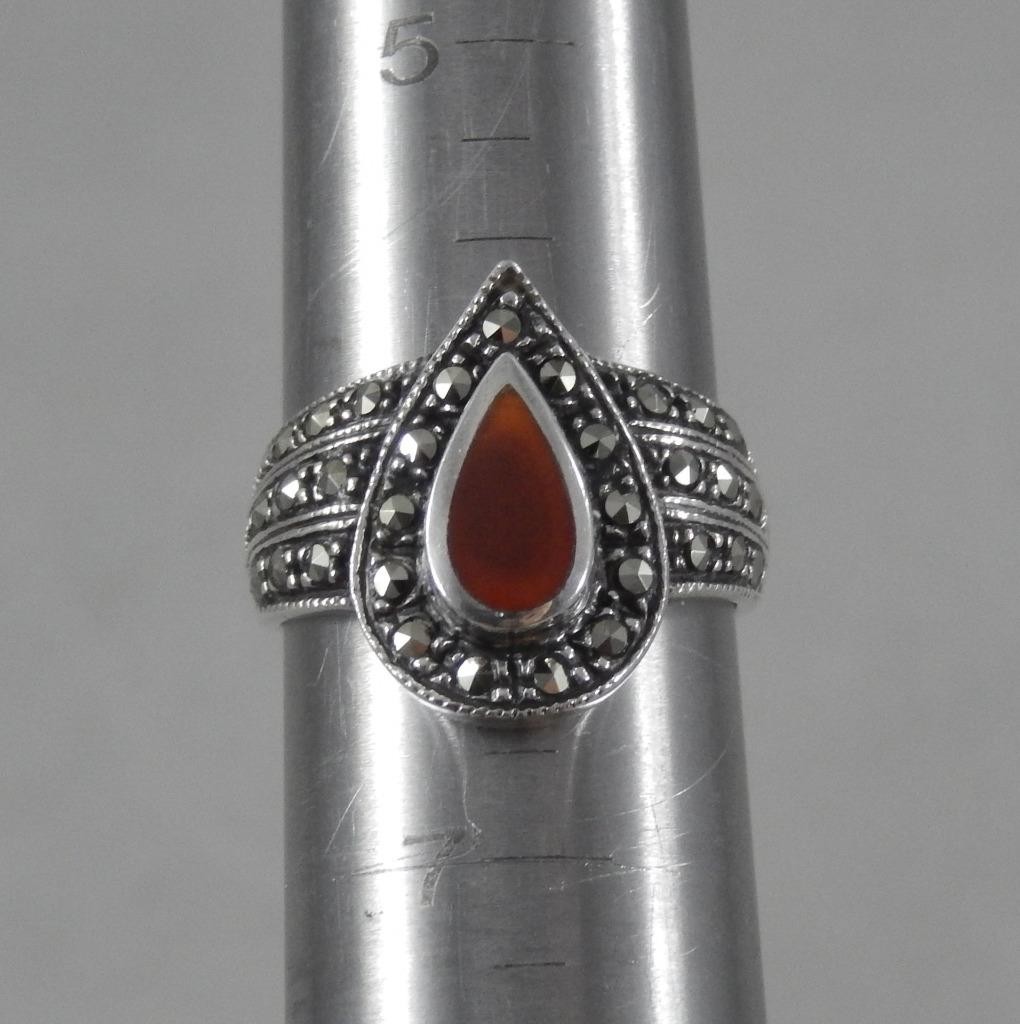 Solid Sterling Silver Carnelian & Marcasite Teard… - image 2