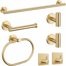 Brushed Gold Bathroom Accessories Set, 7 Pieces Gold Towel Bar Bathroom Hardw...