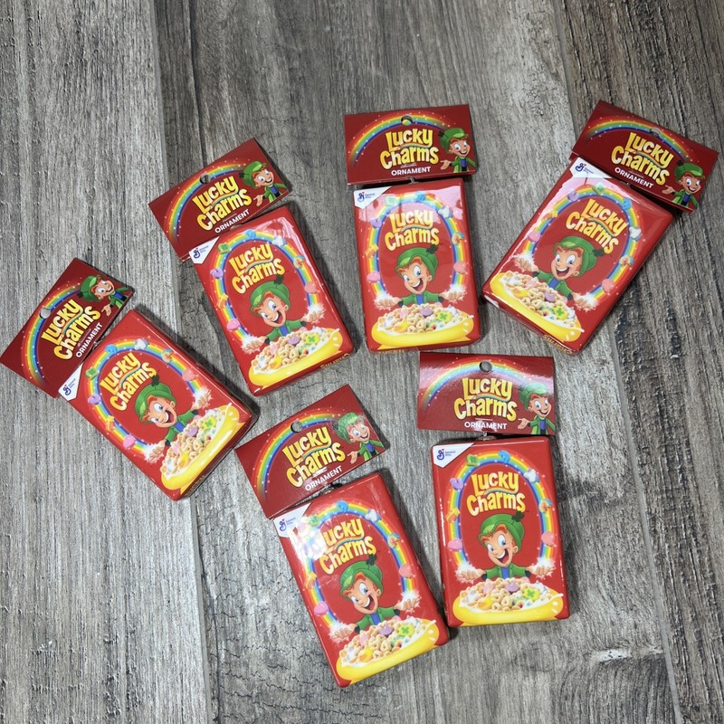 Lot of 6 RUZ LUCKY CHARMS DECOUPAGE FOOD Christmas Gift ORNAMENT Box NWT