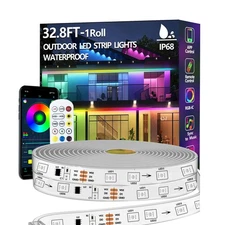 32.8FT Outdoor LED Strip Light Waterproof,IP68 Outside RGB+IC Light Strip wit...