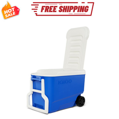 Igloo Wheelie Cool Cooler 38Qt Hard Sided Ice Chest Wheels Blue Portable Use