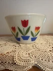 Vintage Lg Fire King Mixing Nesting Bowl Tulip Flowers-Milk glass 7.5”w X 5”h