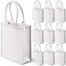 10 Pcs Burlap Gift Bags with Handles Blank Bridesmaid Welcome Burlap Tote Bag...