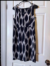 Ann Taylor Women's Black Abstract Sheath Scoop Neck Sleeveless Zip Dress 
