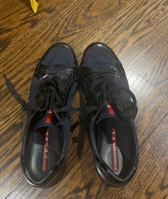 Prada Americas Cup Sneakers - Navy/Black - Patent Leather- Size 8.5 Men s