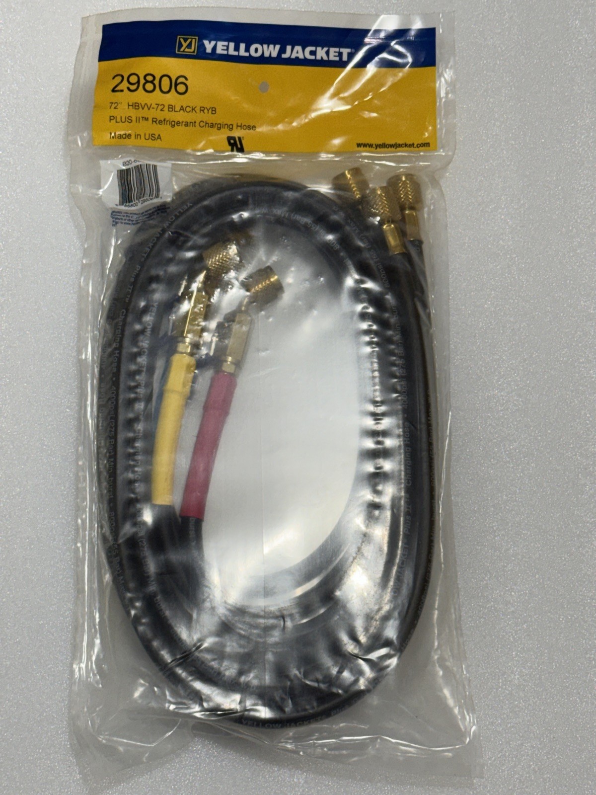 YELLOW JACKET 29806 Plus II 3 Pack 1/4” Charging Hoses Compact Valve End.