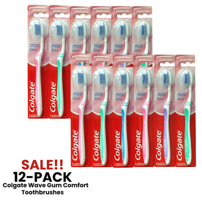 12-PACK! Colgate Wave Gum Comfort Toothbrush, Compact Head, Ultra Soft Bristles