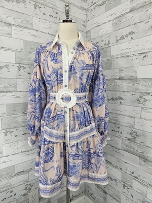 Ave Women's Xsmall Long Sleeve Belted Mini Dress Purple