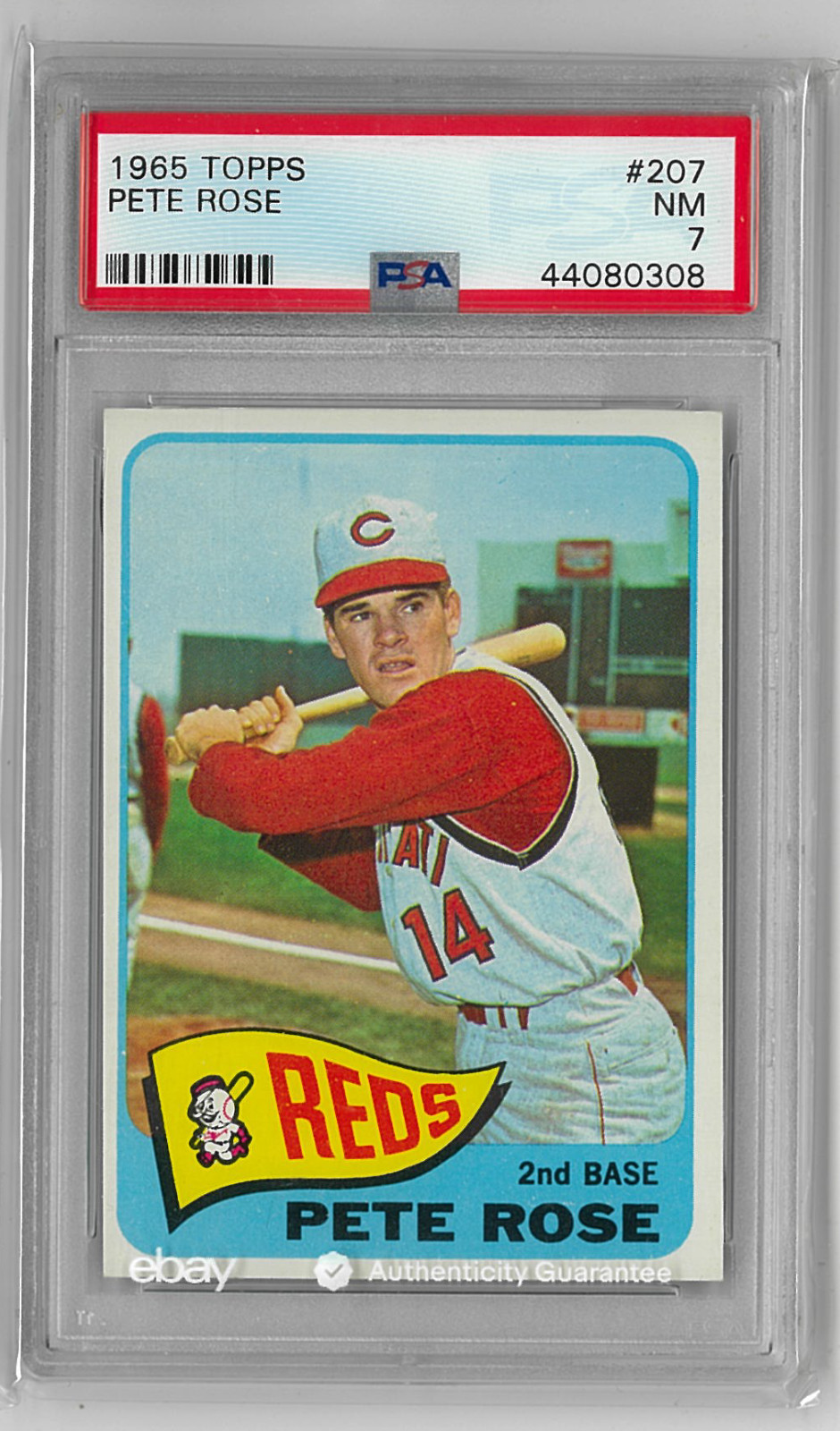 1965 Topps Baseball Cards #207 Pete Rose Cincinnati Reds PSA 7 NM