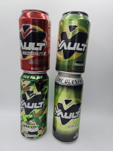 4x Vault Energy Drink Cans 2007 Camo Red Blitz 20yo Cans! Coca Cola 12oz 16oz