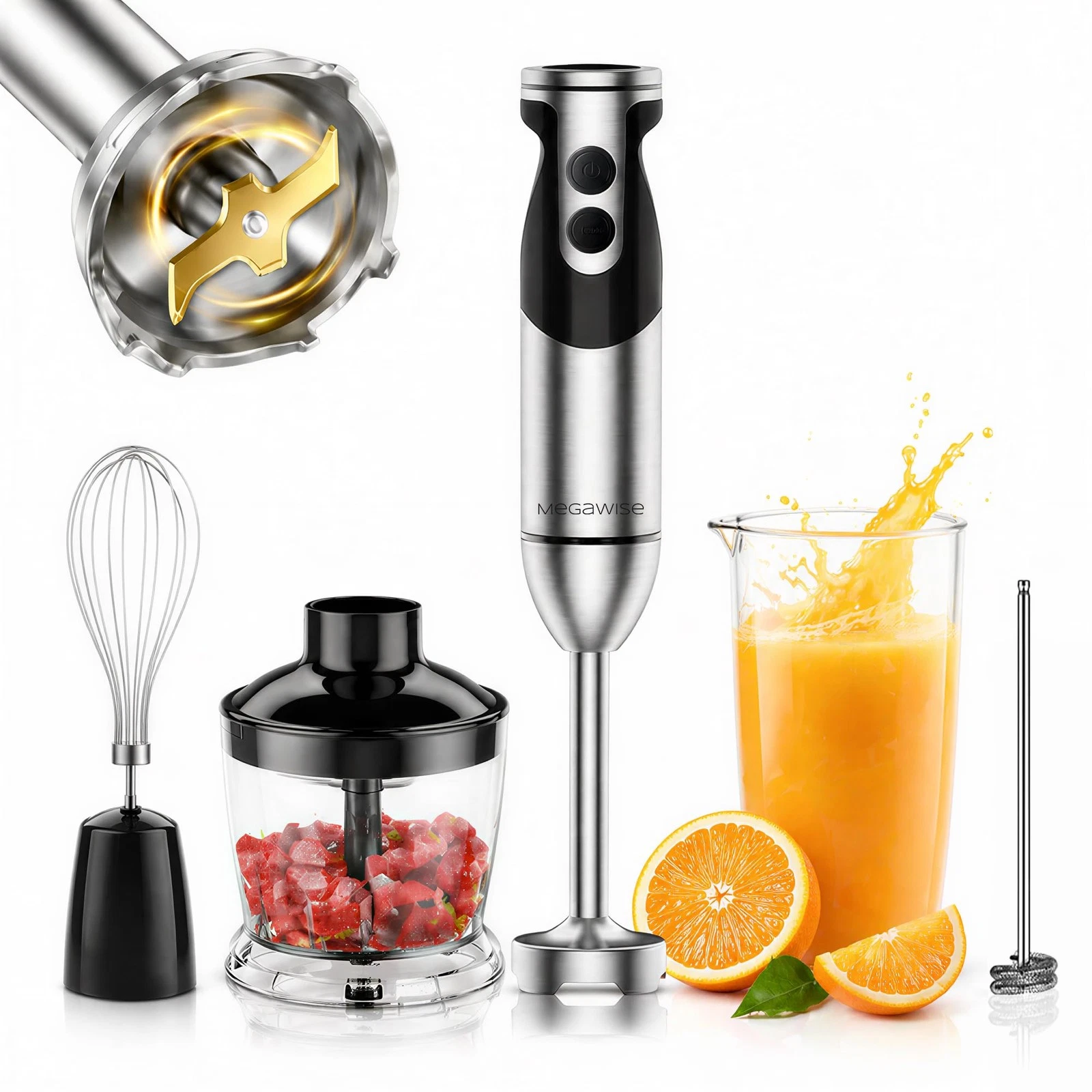 MegaWise 5in1 Hand Blender, Powerful Immersion Stick Blender with Titanium Re...