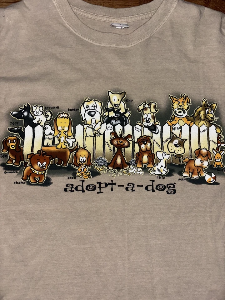 Crazy Shirts Adopt-A-Dog Shirt Mens Large Tan Cartoon Dog Graphic Kona Hawaii - Imagem 2 de 4