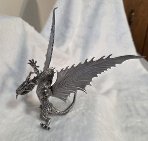VINTAGE RAWCLIFFE PEWTER WINGED ATTACKING DRAGON FIGURINE RF 3046 1990s RARE