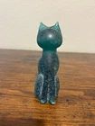 VTG V.Nason & C. Murano Teal Colored 5 1/8"H Sitting Cat Figurine W/Label