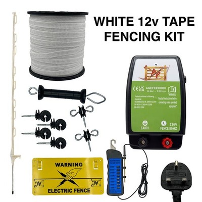 Weißer 12V / 230V Elektrozaun Bausatz mit Energiser und Zubehör Pferdehof