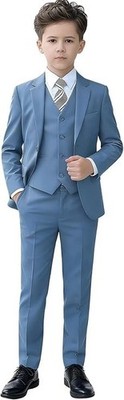 *Youth Suit* Suit Slim Fit Gray Blue Size 16Y 2 Button Notch Lapel 2 Piece