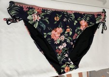 LOVE & ROSES Womens Size 22 Blue Embroidered Bikini Bottoms Side Tie Ladies BNWT