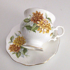 Royal Schumburg Floral Teacup Yellow Flowers Fine Bone China Tea Cup Saucer