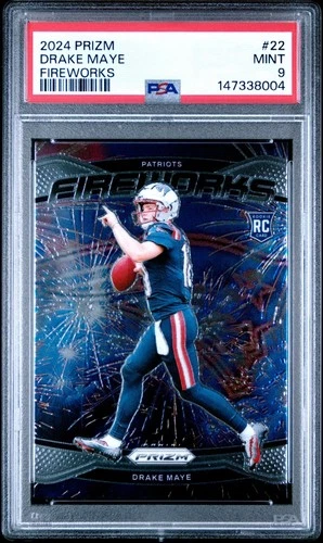 2024 Panini Prizm Drake Maye Fireworks Rookie RC #22 PSA 9 Mint