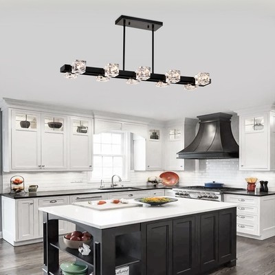 Black 40 inch Pendant 10 Lights Crystal Shade Ceiling Chandelier Kitchen Fixture