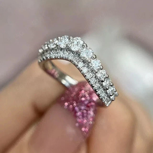 14K Weißgold plattiert 3 Karat Rundschliff Moissanit Halb Ewigkeit Ehering Ring