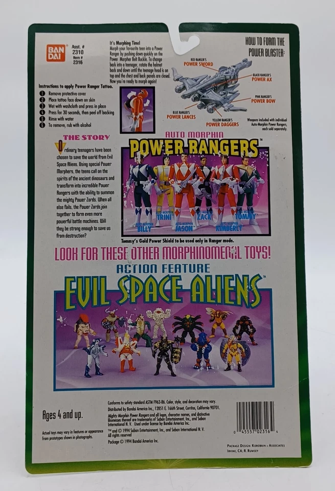 1994 Bandai Power Rangers Auto Morphin Flip Head Green Ranger Tommy Figur / MisB - Bild 2 von 4