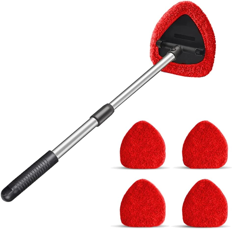 Extendable Car Window Cleaner Windshield Cleaning Tool Microfiber Pads Glass