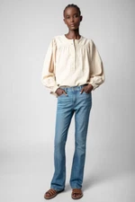 Zadig & Volatiare Tigy Cotton Twill Shirt Top Long Sleeve Embroidered XS 256467