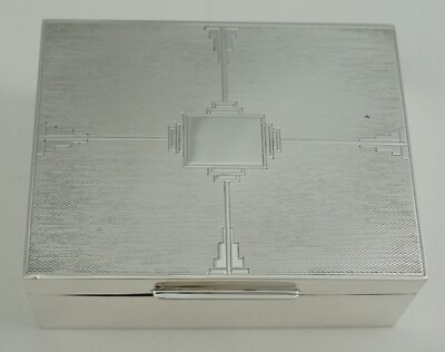Good Art Deco Sterling Silver Cigarette Box, London 1938, 115mm, total 262g.