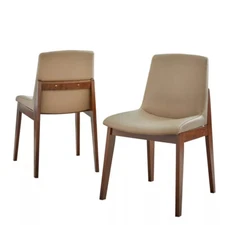 Buylateral Set of 2 Raven Modern Faux Leather Dining Chair Walnut/Tan