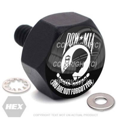 Black Billet Hex Fender Seat Bolt For 96-17 Harley - BLACK/WHITE POW MIA B001