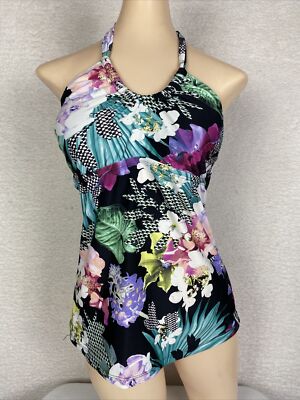 Hapari Halter Tankini Womens 8/10 M Floral Soft cups Removable pads Swim Beach