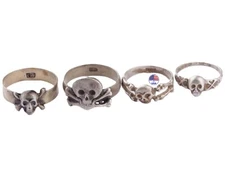 Ring Sterling Silver WW1 wwI WW2 wwII Skull Bones 4 pcs Death head Gothic Skelet