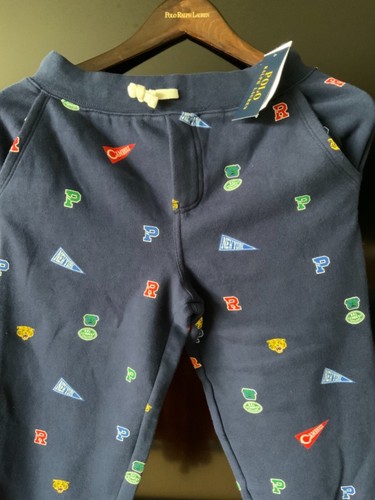 Polo Ralph Lauren navy print fleece jogger pants Sz M 10-12 youth 26” inseam NWT - Picture 4 of 11