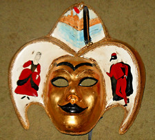 Papier Mache Jester Mask  Hand Painted Great Wall Hanging or Wearable Art