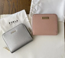 Furla Classic Small Leather Zip Around Wallet Silver Pink Purse