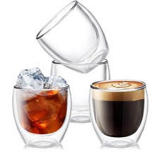 Set of 4 Double Walled Glass Coffee Mugs 8 Ounces Insulated Layer Coffee Cups...