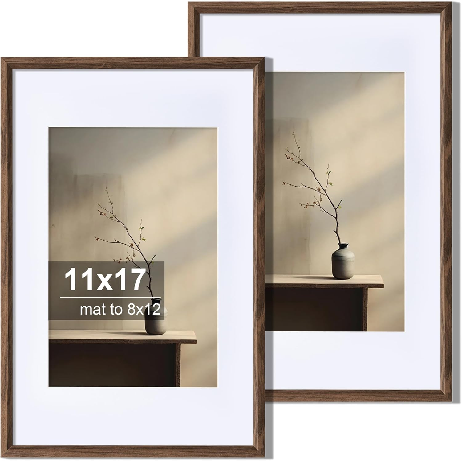 11X17 Picture Frame Set of 2, Display 8X12 Pictures with Mat or 11X17 without Ma